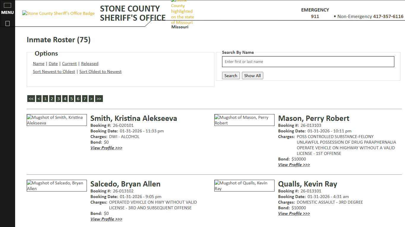 Inmate Roster - Current Inmates Booking Date Descending - Stone County Sheriff MO