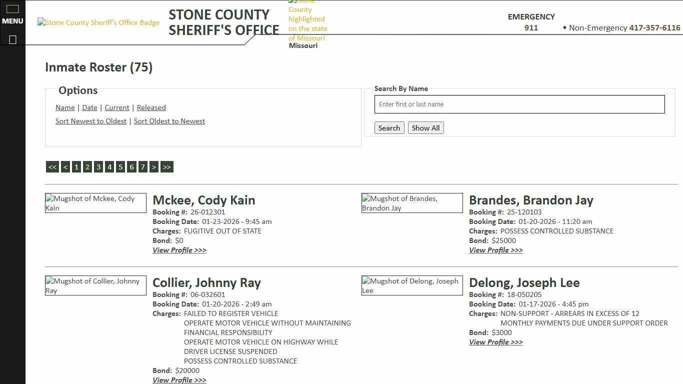 Inmate Roster - Page 2 Current Inmates Booking Date Descending - Stone County Sheriff MO